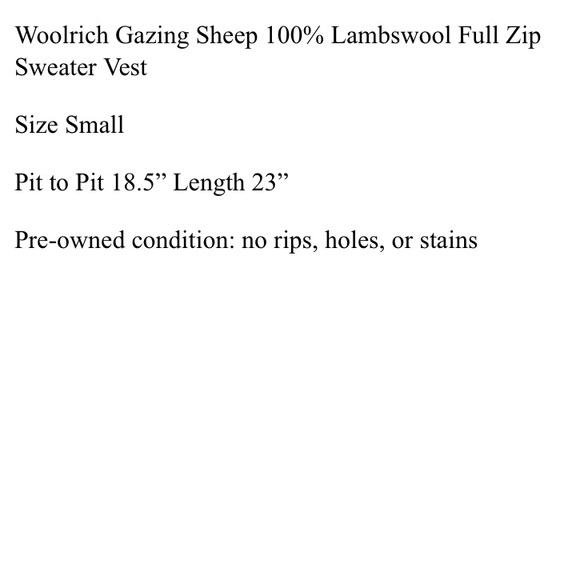 WOOLRICH Sweater Vest Wool White Sheep Green Red Full Zip Size Small - Picture 5 of 6